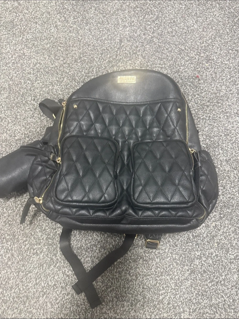 Steven By Steve Madden Black Quilted Backpack with Gold Hardware